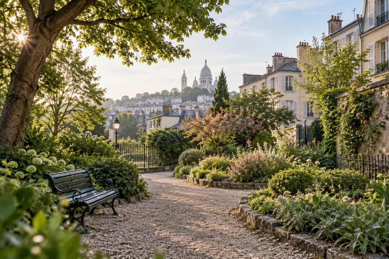 Illustration : Une promenade dans un jardin arboré de Montmartre