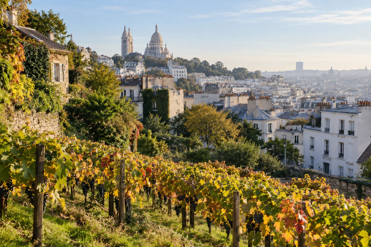 Illustration : Des vignes sur une butte parisienne en automne